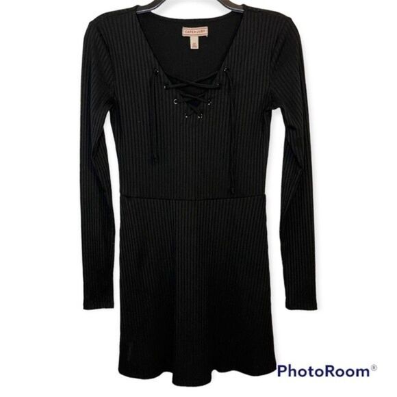 Cape Juby Black Ribbed Lace Up Dress Size Small - Picture 1 of 4